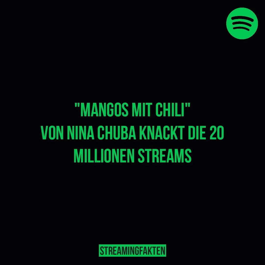 Folge @streamingfakten für mehr!
.
.
.
#ninachuba #mangosmitchili #spotify #rap #deutschrap #hiphop #streamingfakten Instagram